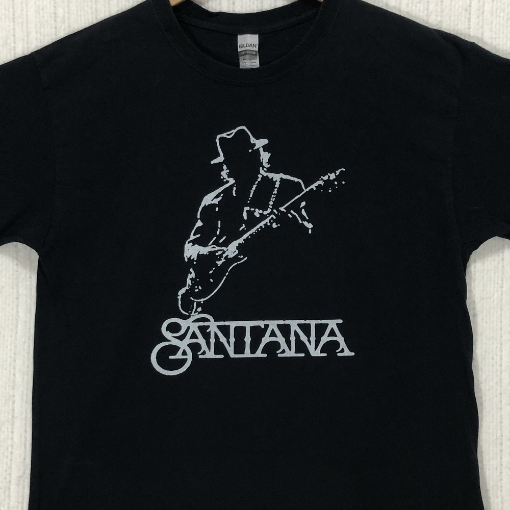 Santana Band T-Shirt Mens Large Black Graphic Guitarist Heavy Cotton Gildan Tee